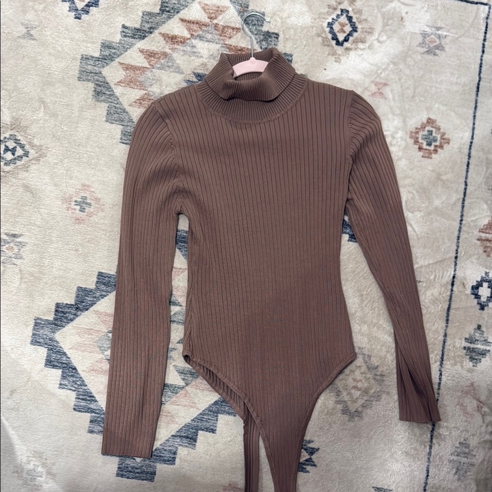 Love Tree Chocolate Ribbed Bodysuit